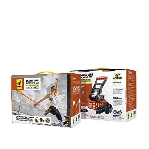 Gibbon Slacklines Travelline With Treewear, Brown, 49Ft (41Ft Line + 8Ft Ratchet Strap With Reinforced Loop) Incl. Ratchet Protection, Tree And Line Protection (Black Felt), 50Mm/2" Wide #TOP5