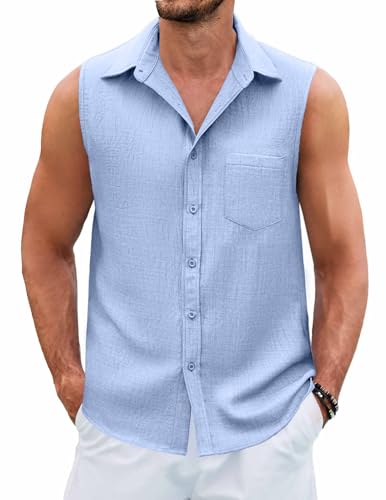 coofandy men39s sleeveless beach shirts summer button up tank tops casual textured tank shirt