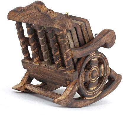 Image of Kundi Wooden Antique Miniature Chair Shape Coaster Set | 6 Drink Coasters for Tea, Coffee, Hot & Cold Beverages | Tabletop Decor for Kitchen, Dining, Office & Restaurant