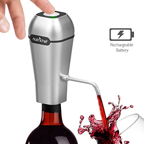 NutriChef Rechargeable Electric Wine Luxury Stainless Steel Finish - Pocket and Travel Bottle
