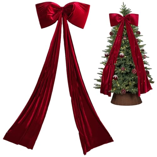 Lazo para la punta del árbol de Navidad de terciopelo rojo extragrande de 180 x 71 cm 2