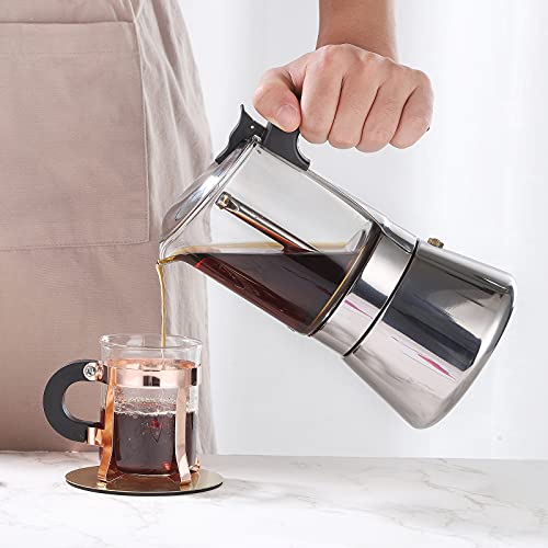Image of Stovetop Espresso Maker,SIXAQUAE Crystal Glass-top & Stainless Steel Espresso Moka Pot,Classic Italian coffee maker (160ml)