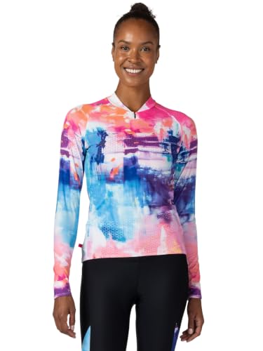 Terry Soleil Long Sleeve Bike Jersey - Womens Athletic Fit UPF 50+ Sun Protection - 14 Inch Front Zip Cycling Top - Painted Pedal, s