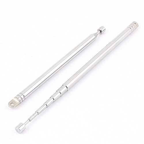 Antena de televisión y radio DAB de 12.5 cm a 59 cm, repuesto telescópico de plata (2 piezas)