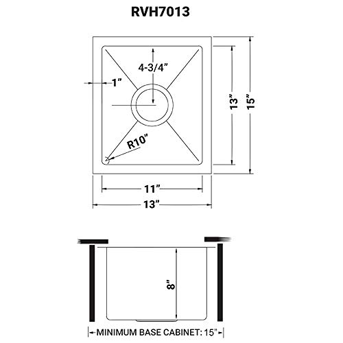 Ruvati 13 X 15 Inch Undermount Bar Prep Tight Raduis 16 Gauge Kitchen Sink Stainless Steel Single Bowl - Rvh7013 #TOP7