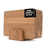 Ribech Frühstücksbrett Set 6-teilig aus Akazienholz inklusive Aufbewahrungsständer | Kleine Holzschneidebretter für Frühstück