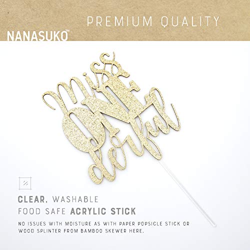 Nanasuko 1St Birthday Cake Topper - Miss Onederful - Double Sided Gold Glitter - Premium Quality Made In Usa #TOP5