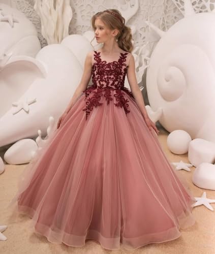 Girls Tulle Lace Flower Girl Dress for Wedding Appliaue Pageant Dresses for Girls Long Princess Party Prom Ball Gown3