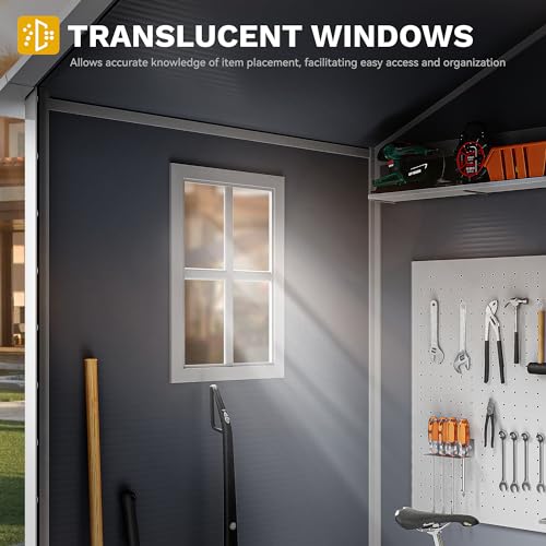 Image of DWVO 6x4.4 FT Outdoor Resin Storage Shed with Reinforced Floor, All-Weather Bike Storage Shed with Lockable Door, Window and Vent, Waterproof Plastic Tool Storage for Garden, Backyard, Patio, Lawn