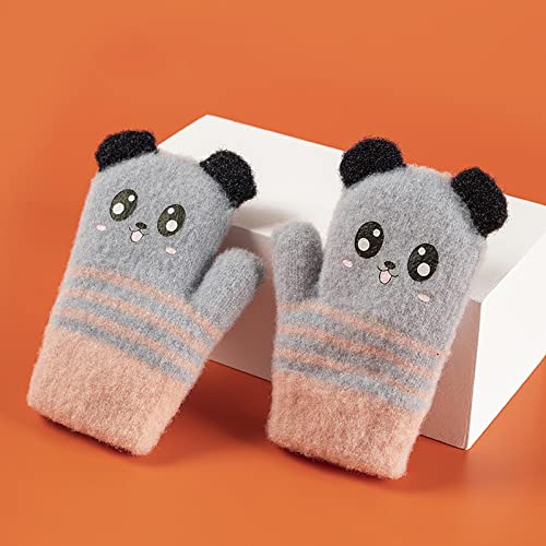 BXT Kids Toddler Winter Warm Gloves Cute Panda Knitted Mittens with Furry Lining Children Cartoon Full Finger Gloves2
