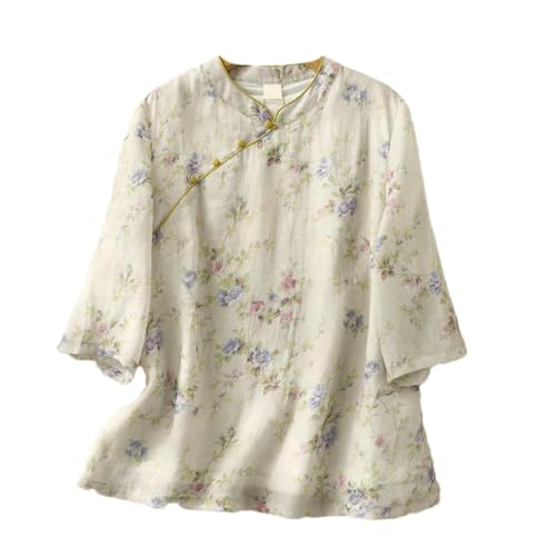 Chemisier chinois floral ample contre la chaleur, haut vintage léger