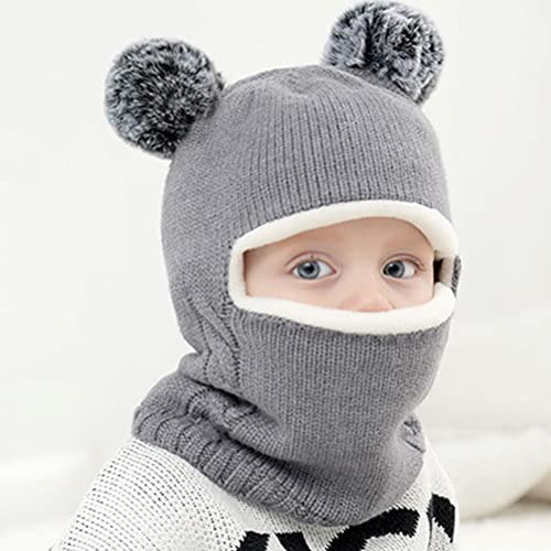 Kids Winter Hat Scarf Set Knitted Hat Scarf Earflap Thick Fleece Lined Warm Hood Hat with Pompoms for Girls Boys4