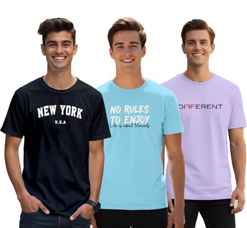 Image of XENOVAURBAN Men's Printed T-Shirt Combo Pack of 3 | Regular Fit Cotton Tshirts for Man