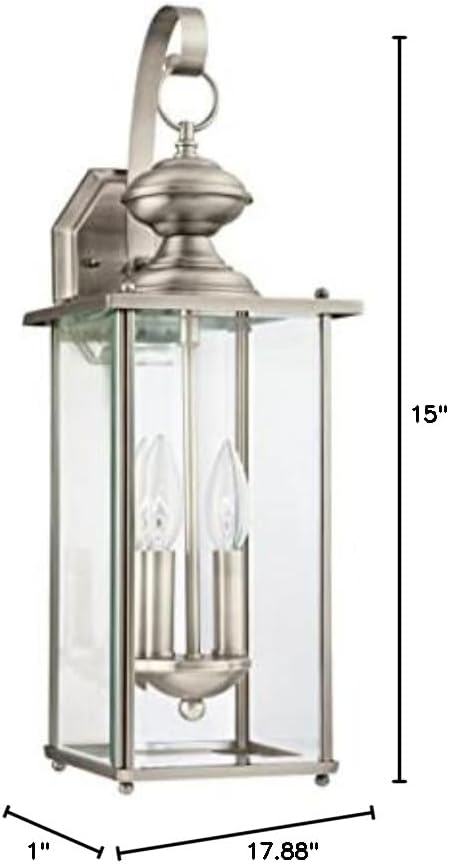 Miniatura 4 de Sea Gull 8468EN-965 Jamestowne - Aplique de pared para exteriores, 2 luces, 7 vatios totales, níquel cepillado antiguo