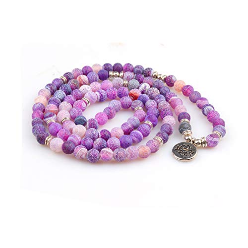 Gvusmil 8Mm 108 Mala Beads Wrap Bracelet Necklace For Yoga Charm Bracelet Natural Gemstone Jewelry For Women Men (Purple Weathered Stone) #TOP6