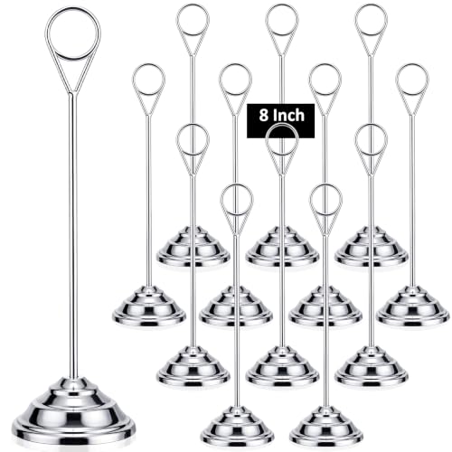 Image of 12 Pcs Table Number Holders Silver 8 Inch Metal Place Card Holders Table Number Stands Tabletop Sign Stands for Photos, Menu, Memo, Notes, Wedding, Restaurant, Banquet, Birthday