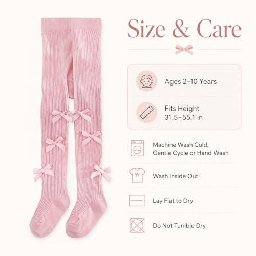 Image of VIKITA Girls Ribbed Tights with Bow - Soft Daily Knitted Leggings
