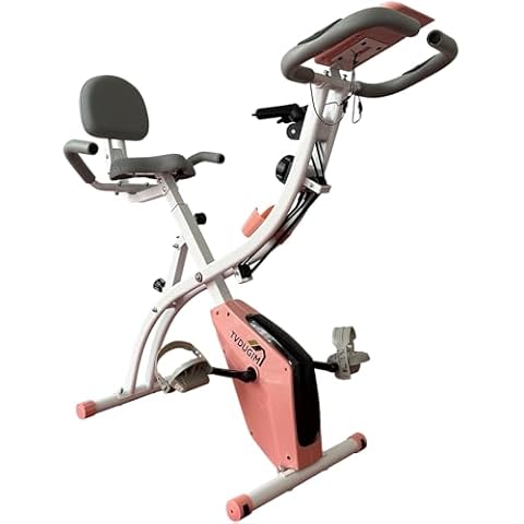 TVDUGIM Folding Exercise Bike, Stationary Bike for Home Gray/Pink Indoor Recumbent Bike with 330LB Capacity, Comfortable Seat Backrest Adjustments Cover