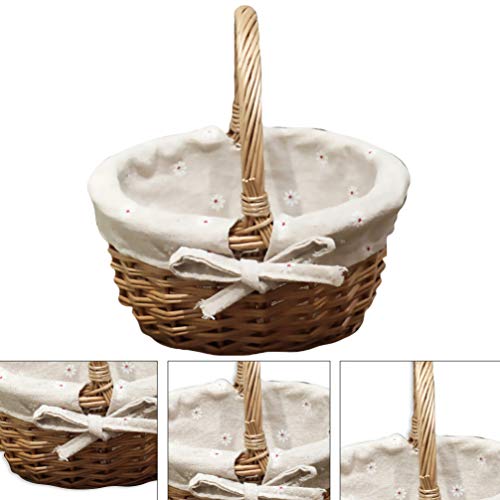 Cesto de piquenique de vime com alça de flor de tecido e salgueiro decorativo para cerimônia de casa