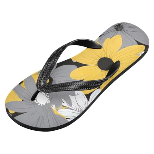 Mens Flip Flops Gray Yellow White Daisy FlowerSandal Flip Flops for Women Summer Beach Slipper 214B2591