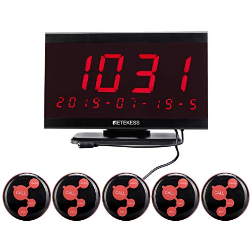 Exclusive Discount 80% Offer Retekess TD105 Restaurant Pager System,Wireless Caregiver Pager,15-Level Volume Adjustment,Max 999,5 4-Key Call Button for Restaurant,Clinic,Bar,Hotel