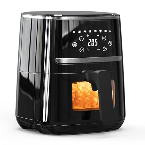 5QT Air Fryer with Easy-View Window, Digital Touch Control, 8 Presets, Nonstick Dishwasher-Safe Basket, Healthy Low-Oil Cooking, Perfect for Small Kitchens, 1500W