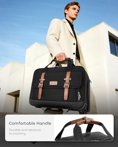 Rolling Laptop Bag, Briefcase for Men and Women, 17 Inch Computer Bag with Wheels Underseat Carry on Luggage, Laptop Briefcase Case for Work, Travel, College Teacher, Mobile Office Bag, Brown 6