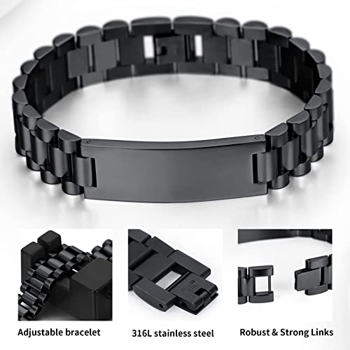 Custom Mens Bracelet Personalized Watch Band Engraved Name Bracelets for Men Customized ID Cuff Wristband Gift for Dad Husband3
