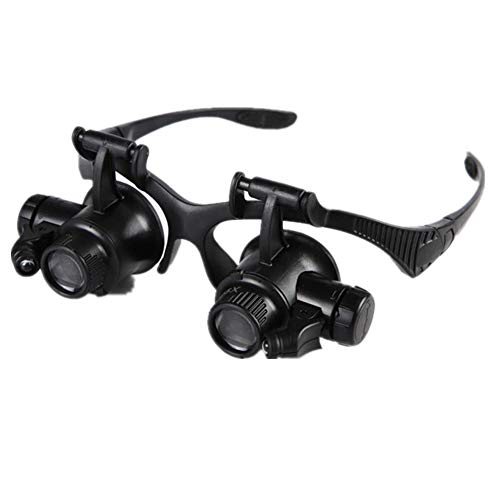 Shiratori Magnifying Glasses with LED Light Head Mount Magnifier with Replaceable Lenses Eye Loupe Magnifiers for Jewelers Watch Repair (10X 15X 20X 25X)