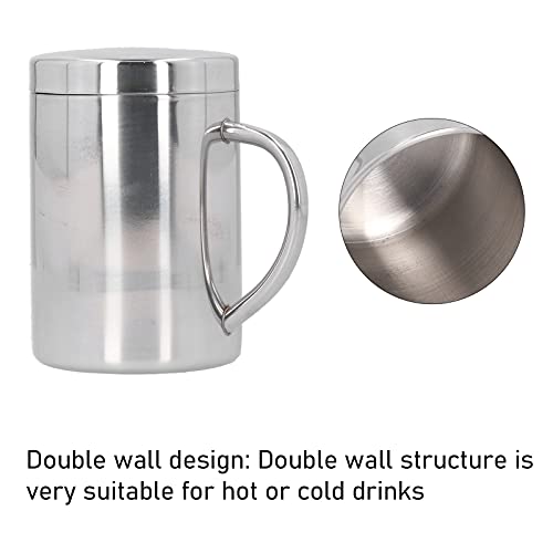 UPQRSG Doppelwandige Kaffeetasse Aus Edelstahl, Metallbecher mitGriff und Deckel, 400 Ml Becher mitWärmeisolierung und Verbrühschutzbecher, Spülmaschinenfest, für Den Heim und Außenbereich Geeignet
