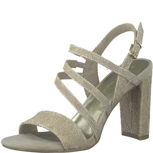 MARCO TOZZI Damen Sandalen mit Absatz mit Verstellbarem Riemen Vegan, Gold...