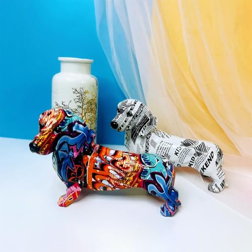 Estatua decorativa de perro Dachshund estilo arte geométrico miniatura 4