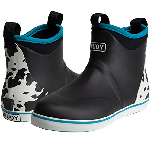 Image of Women's Waterproof Ankle Rain Boots, Rubber Deck & Fishing Boots | Neoprene Lining, EVA Foam Insole, Slip-Resistant Non-Marking Outsole for Comfortable Traction on Boats, Farms & Wet Ground