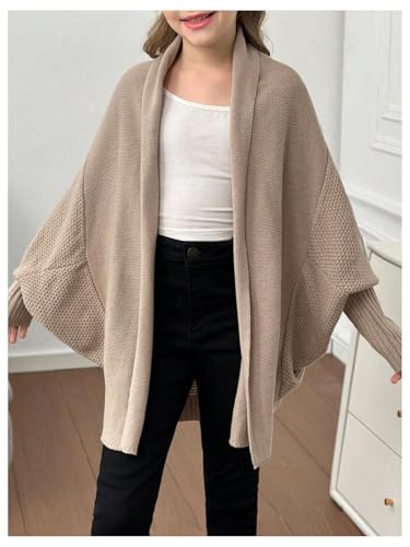 SHENHE Girl's Oversized Open Front Cardigan Dolman Sleeve Shawl Slouchy Cape Cardigan Sweater4