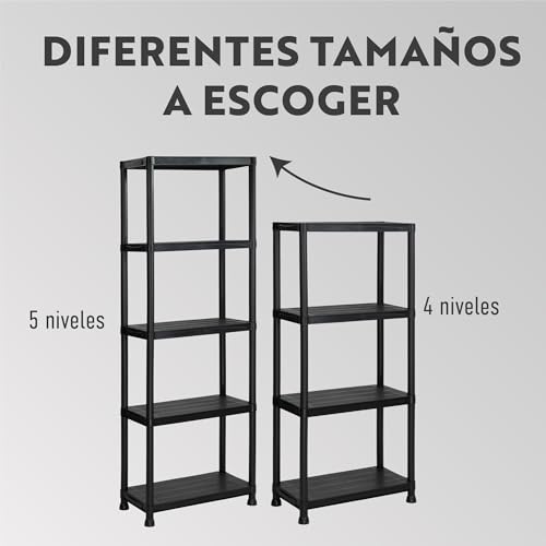 BRINDEK Estantería de Almacenaje 4 o 5 Baldas | Estructura Antideslizante Resistente y Ligera | Montaje sin Herramientas | Capacidad hasta 100 kg | para Hogar, Garaje, Trastero, Oficina (4 Baldas) - imagen 5