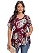 LARACE Floral Tops for Women Blouses Plus Size V Neck Shirts Short Sleeve Irregular Summer Clothes Loose Flower Tees(A-Wine Red18 2X)