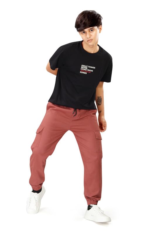 Image of UNOseven Boys Cotton Cargo Jogger Pant - Slim Fit - Coral - Size XL