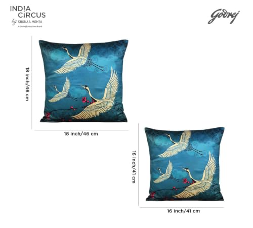 Image of India Circus by Krsnaa Mehta Lakeside Crane Flight Multicolor Satin Blend Cushion Pillow Covers Set of 5 (16 X 16 Inches)