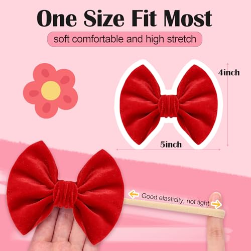 4Pcs Baby Bow Headbands Newborn Infant Toddler Soft Cloth Elastics Bows Hairband Handmade Hair Accessories for Girls Boys (Beige+Dark Green+Red+Black)2