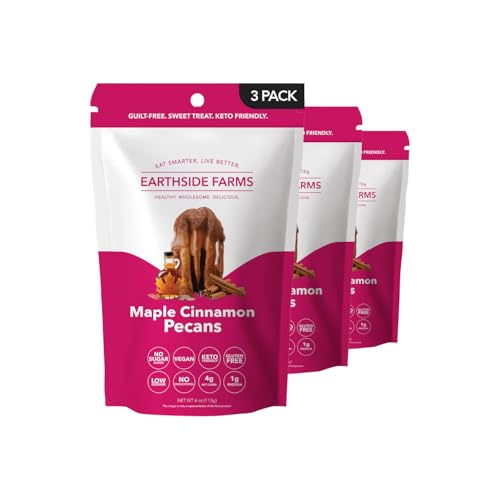 Image of Earthside Farms Maple Cinnamon Pecans Snack Packs, No Sugar Added Keto Friendly Nuts, Vegan Gluten Free Non GMO Plant Protein Treat, 4oz Resealable Snack Bags, 3 Count
