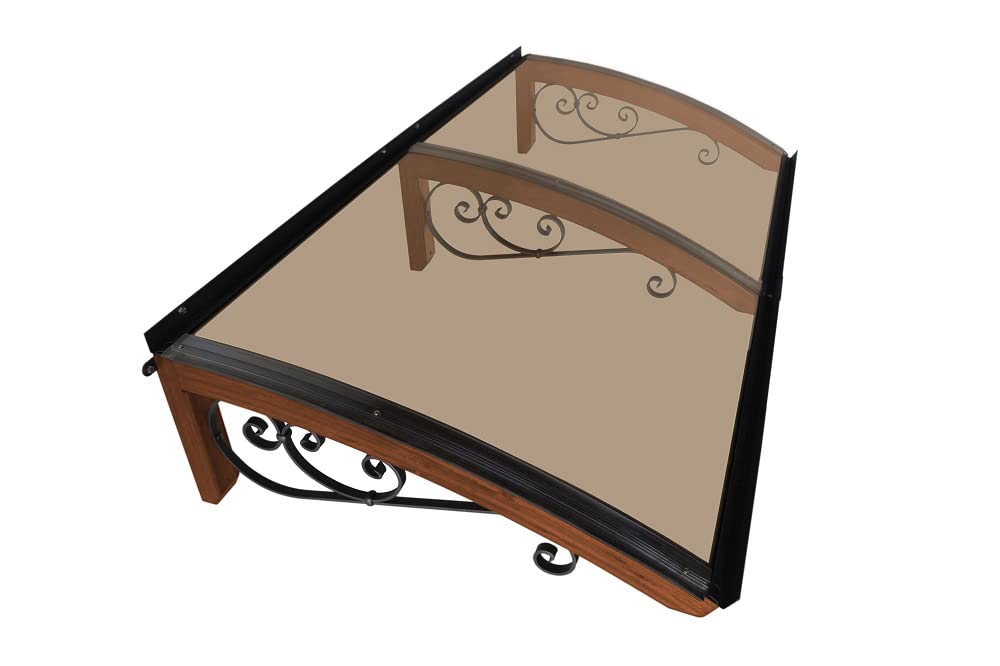 Pensilina da esterno in legno lamellare, copertura in policarbonato compatto Bronzato, Modello Legno Riccio, dimensioni 100 x 200 cm, colore legno Teck