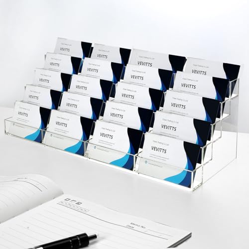 Vevitts 20 Slots Acrylic Business Card Holder, Clear Plastic Desk Business Card Stand, Multi-Card Display Rack for Office Home School Recipe Brochure File