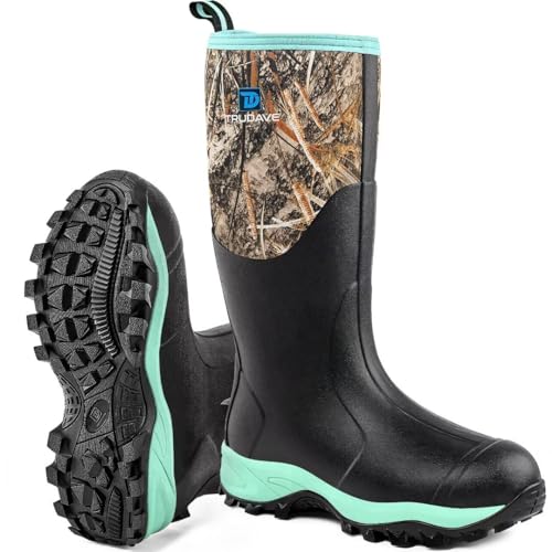 Trudave Rubber Boots for Women with Steel Shank, Waterproof Insulated Mud Rain Boots, 6mm Neoprene Anti-slip Outdoor Work Boots, Blue, Size 8