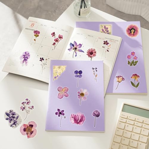 Image of Transparent Flora Scrapbook Stickers Aesthetic Flowers Stickers(Pur) | Transparent & Waterproof Sticker for Scrapbook Journal Water Bottle Kindle, DIY Crafts, Party Supplies