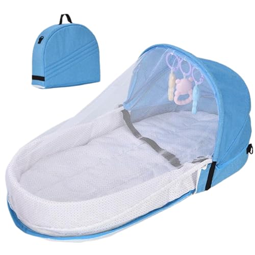 CNAFGBGG Cama de Viaje para bebé, moisés portátil Plegable, Cuna de Viaje con Dosel y Juguetes para guardería, Tienda de campaña Lavable y Desmontable para bebé, Azul.. - imagen 4