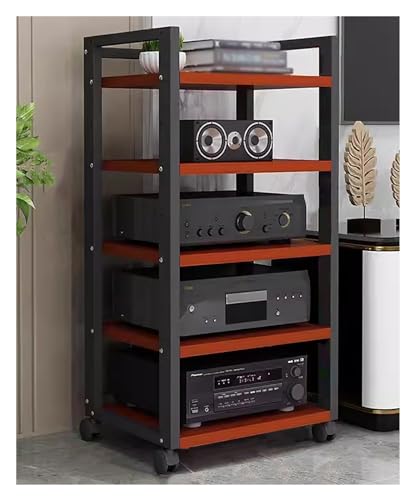 Living Room/ Home Audio Video Equipment Rack Stereo Cabinet Stand, Floor-satnding Heavy Duty Media Component Stand Holder With Height-Adjustable Shelf & Wheels ( Color : Black-#1 , Size : 5 tier )