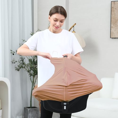 Image of Car Seat Cover Baby for Nursing, Baby Breastfeeding Cover Carseat Canopy Covers, Solid Color Multi-use Nursing Cover for Babies (Wheat)