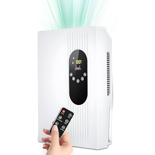 2-in-1 Dehumidifier and Air Purifier with Drain Hose Remote Control LCD screen Humidity Setting 77oz Dehumidifier with Auto ON/Off 24H Timing for 300 sq.ft Basement Bedroom Bathroom Closet