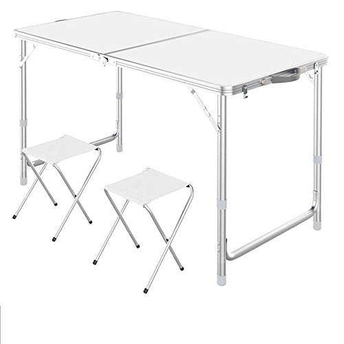 DopBay Adjustable height Heavy super strength White aluminum alloy MDF and two stool sizes: 120 * 60 * 70/62/55cm-whiteDining Tables