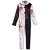 Terrifier Cosplay Men Women Full Set Costume Terrifier Collar Gloves Suit Jumpsuit Halloween(Costume-Men,L)